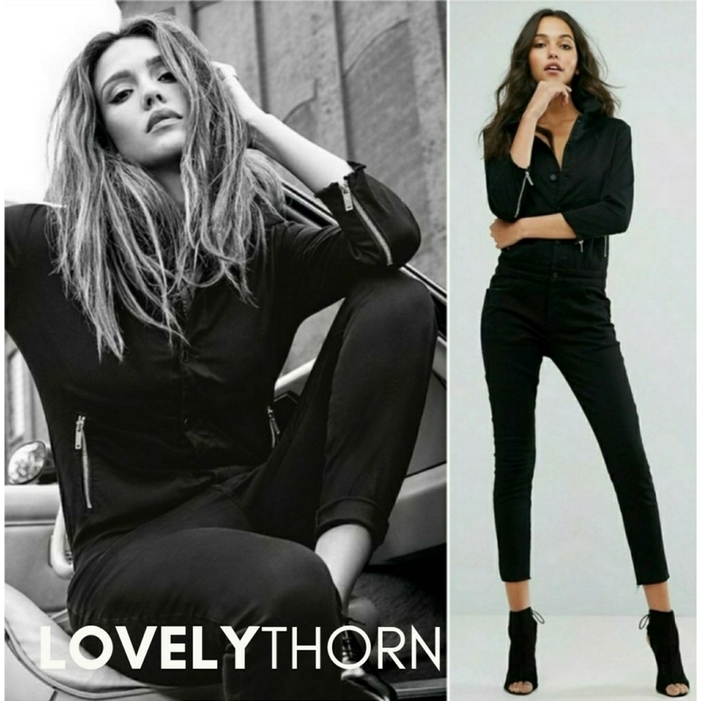 DL1961 // ltd ed jessica alba collab no.7 jumpsuit scorpion black stretch fabric